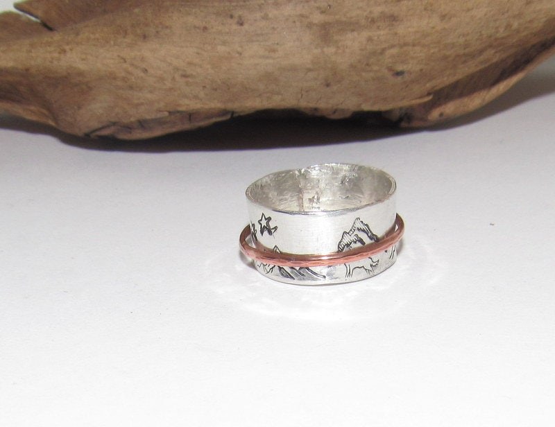 Sterling silver spinner ring, custom personalized jewelry, hand stamped jewelry for mom, Anniversary gift for mom