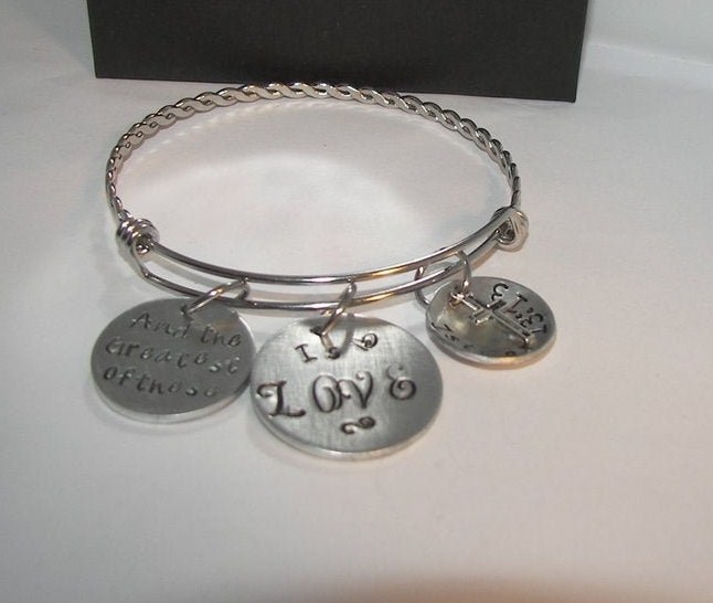 And the greatest of these is love, adjustable bangel hand stamped jewelry inspirational personalized jewelry, corth 13 :13, view 7