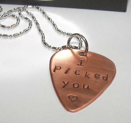 I picked you quitar pick , handstamped jewelry necklace , personalized jewelry , gift for husband, music lover gift, handstamped jewelry
