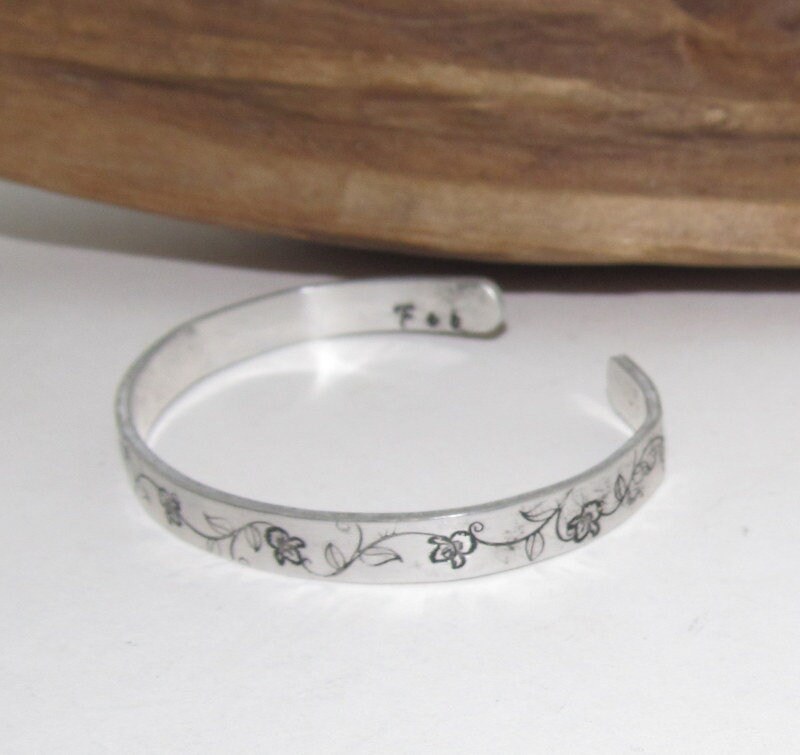 Skinny stacking February Birth flower bracelet, birthday gift girl, stamped personalized jewelry, brides maids gifts, nature flower jewelry, view 2
