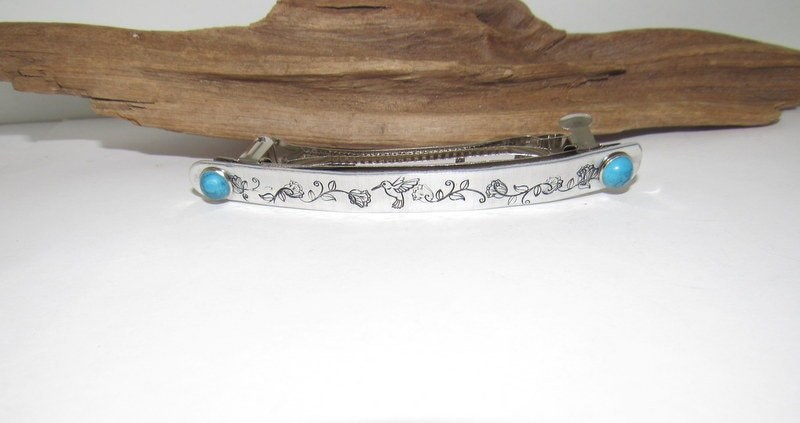 Boho-Chic Hand-Stamped Hair Accessory with humming bird and flower, gift for sunflower lover ,southwestern style hair clip ,, view 2