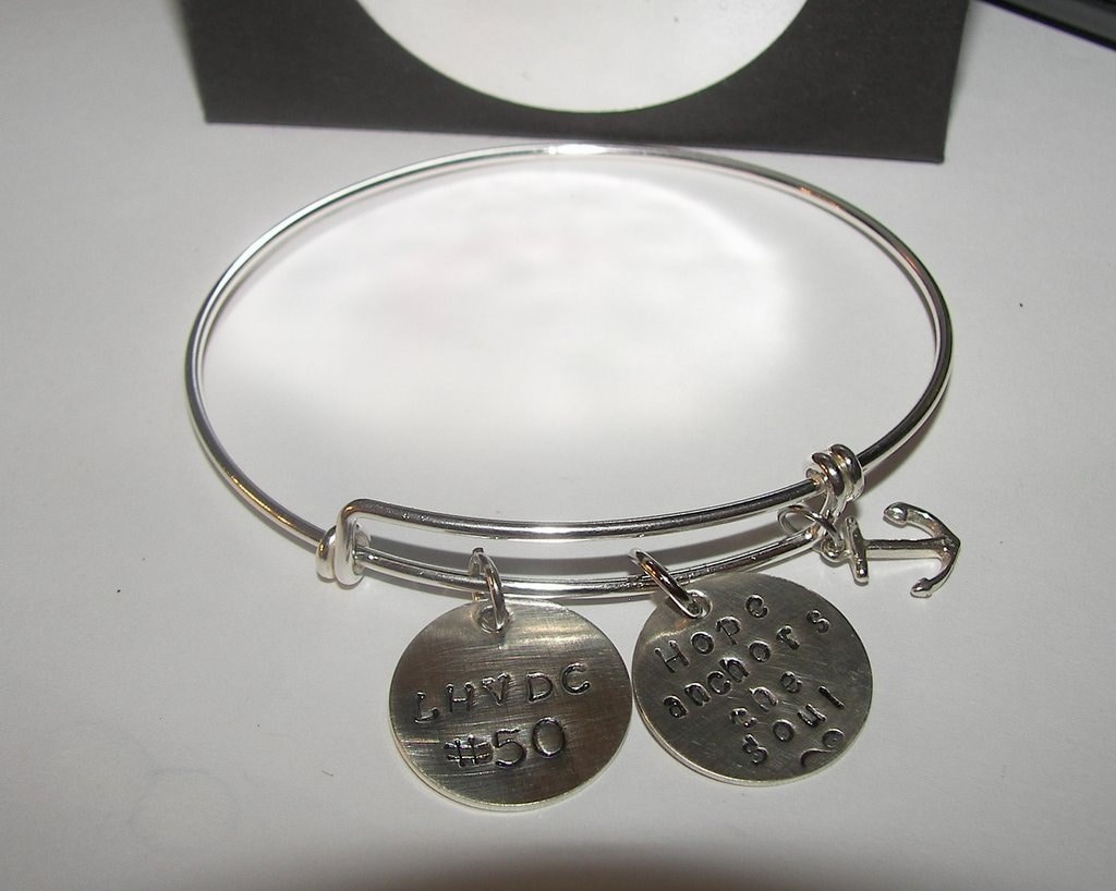 adjustable bangle charm bracelet with kids names and birth stones, personalized jewerly bangle, custom hand stamped jewelry, view 10