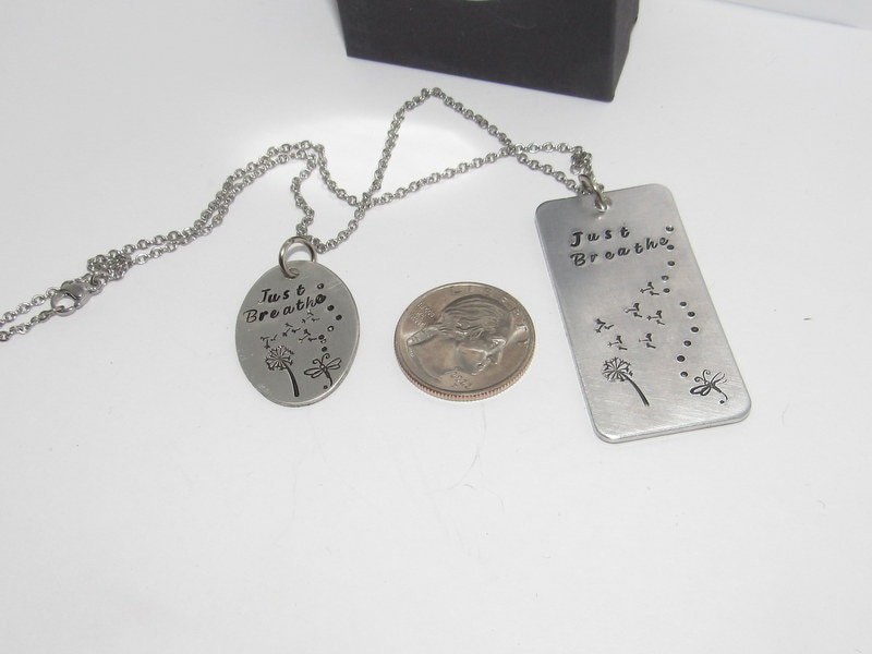 Just breathe gift, dandelion necklace, dragonfly necklace, personalized jewelry Mothers custom hand stamped jewelry, Custom saying necklace, view 5