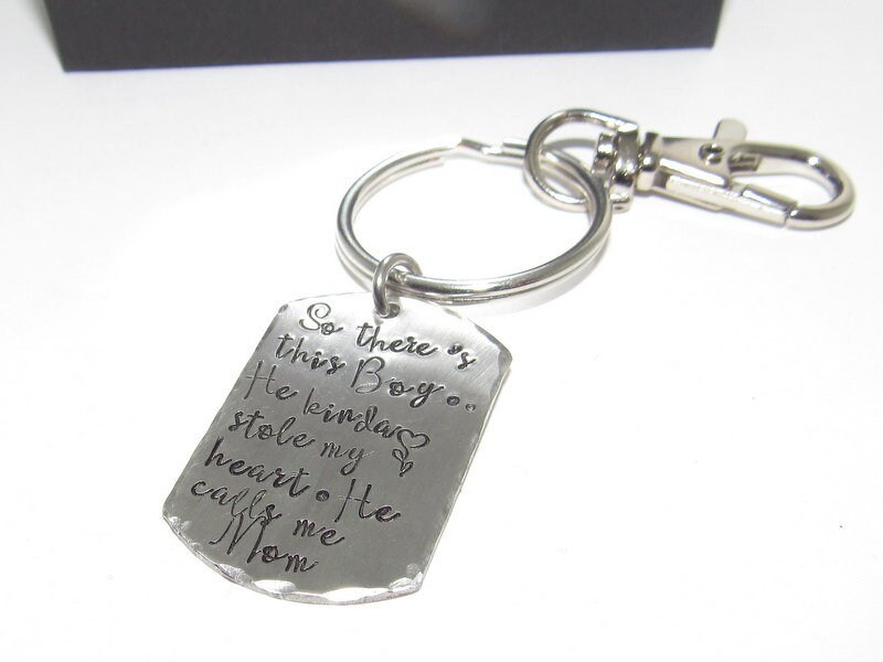 Pewter So there's this boy that stole my heart they call me mom, Key ring with kids names, custom personalized hand stamped jewelry, view 6