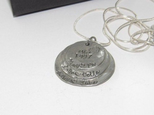 3 layer pewter mothers necklace with kids names, grandmothers necklace , custom hand stamped jewelry , personalized jewelry, view 8