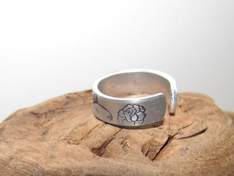 adjustable rose ring birth flower ring, stamped ring, hand stamped jewelry , custom ring, personalized ring, view 8