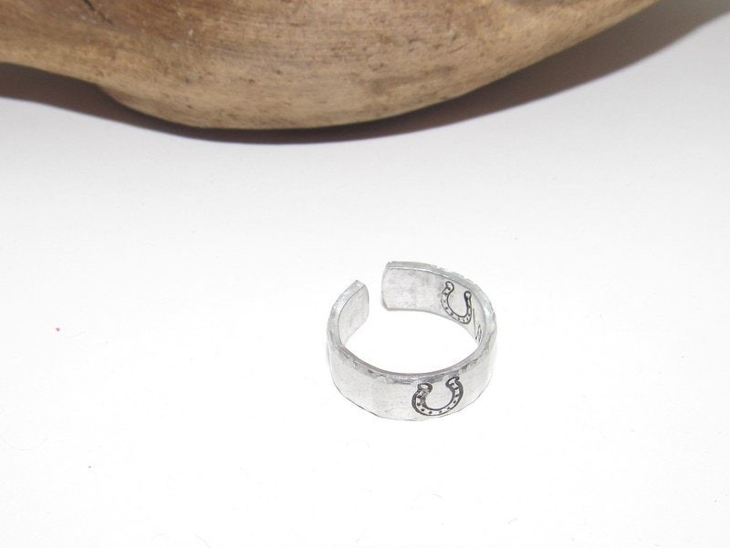 Horseshoe ring, Western theme Personalized Adjustable stamped ring, inspiration rings, adjustable silver ring, stamped jewelry, boho ring, view 2
