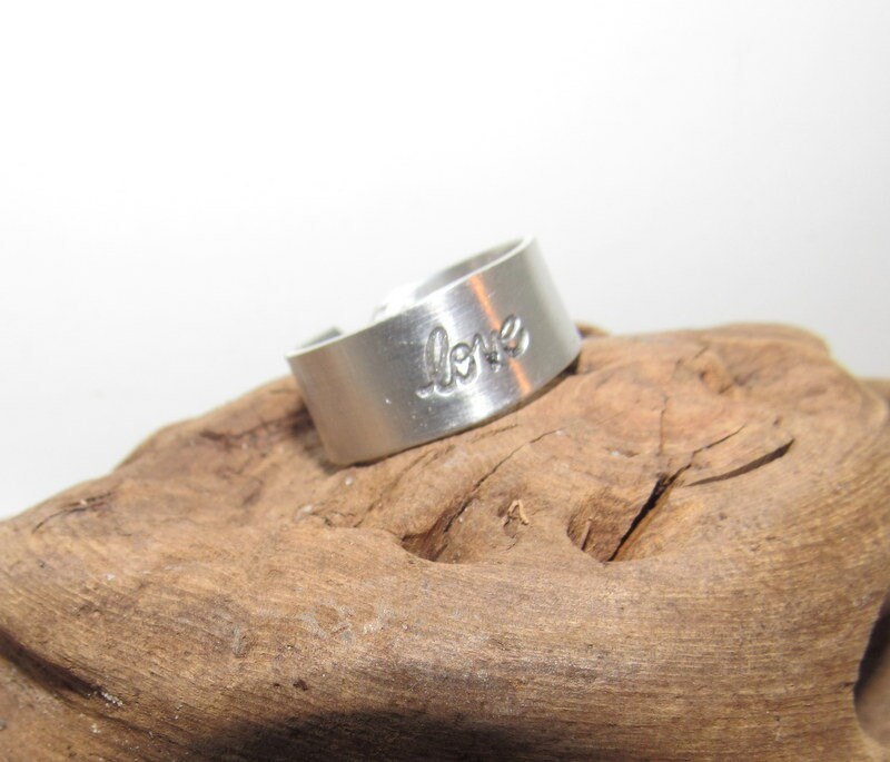 Love Adjustable stamped ring, love aluminum ring, inspiration rings, adjustable silver ring, stamped jewelry,, view 4