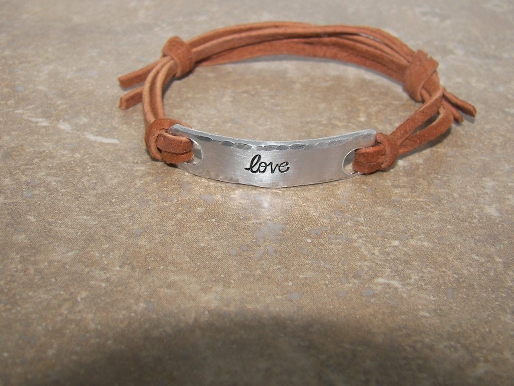 Love word bracelet, custom handstamped aluminum bar bracelet,personalized gift under 20-personalized, bracelets for women, view 2