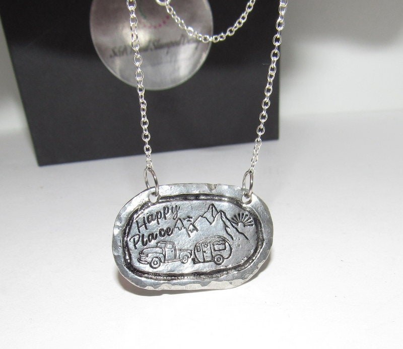 My happy place mountain lover necklace, personalized jewelry for mom , Mothers custom hand stamped jewelry, handstamped jewelry, view 6