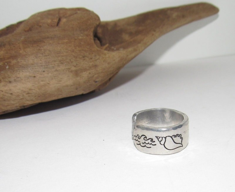 Beach view Personalized Adjustable stamped ring, inspiration rings, adjustable silver ring, stamped jewelry, boho beachring, view 3