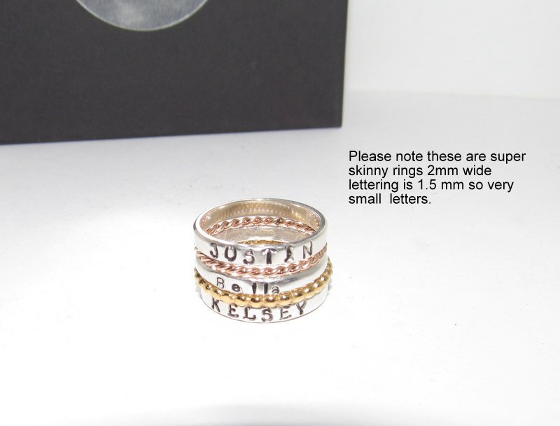 sterling silver skinny stacking name ring set, personalized name jewelry, hand stamped jewelry, Anniversary gift for mom, view 9