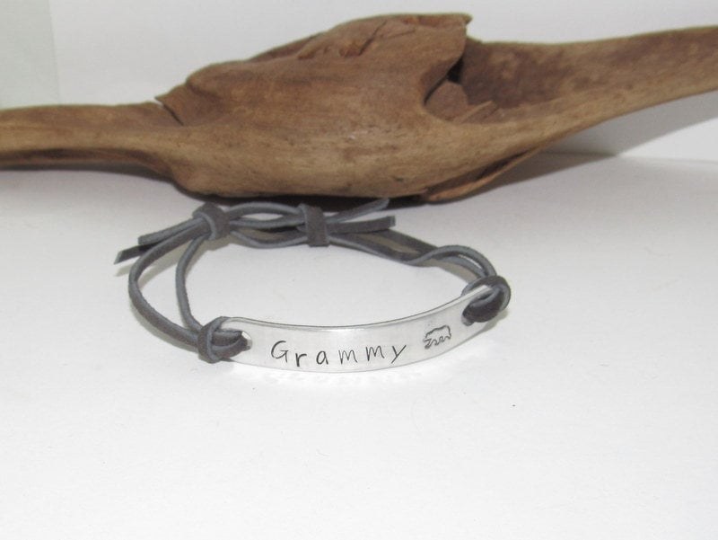 Gammy bear bracelet, personalized stamped bar, kids name bracelet , pick your word bracelet, Grandma bracelet, mimi gift, Gee Gee gift, view 3
