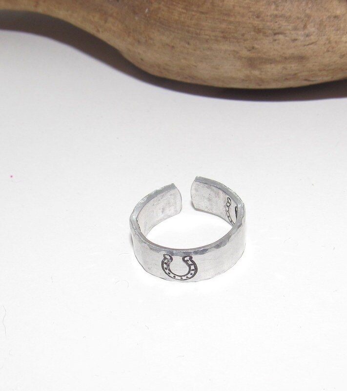 Horseshoe ring, Western theme Personalized Adjustable stamped ring, inspiration rings, adjustable silver ring, stamped jewelry, boho ring, view 4