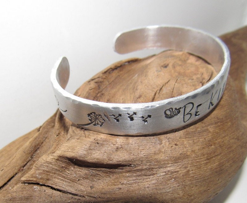 Sterling silver Be kind affirmation cuff bracelet, bridesmaid gifts, best friend gift, personalized bracelet for her, handstamped jewelry, view 7