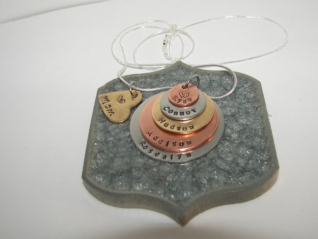 5 layer mom necklace with kids names, personalized mom necklace, custom hand stamped jewelry , Mothers day gift for mom or Grandma, view 3