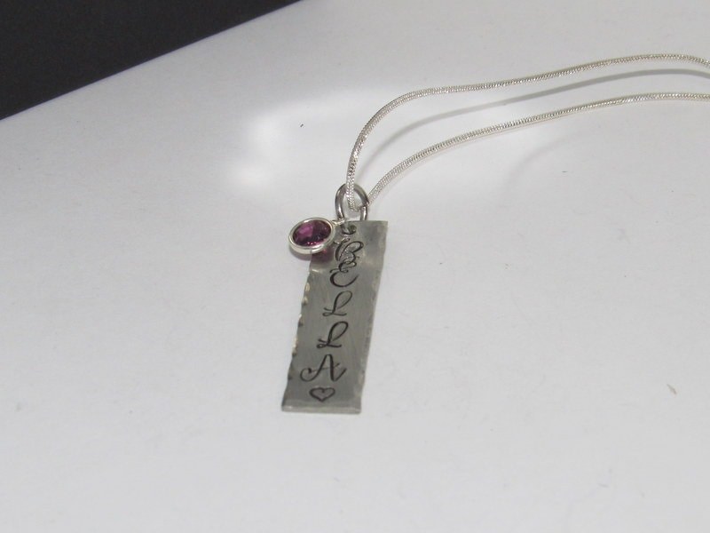 Custom stamped personalized pewter mom kids name necklace, hand stamped jewelry for mom, name charm necklace, personalized jewelry gifts, view 2