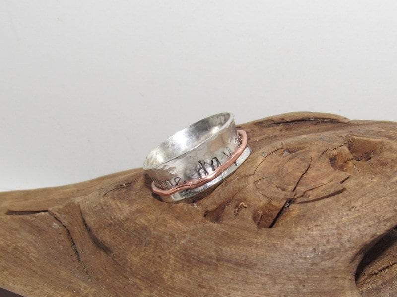 One day at a time Sterling silver spinner ring, custom personalized ring, thumb ring, hand stamped jewelry for mom, Anniversary gift for mom, view 5