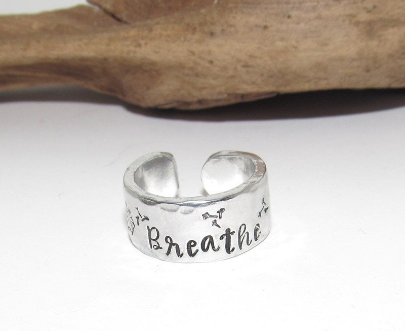Dandelion breath Personalized Adjustable stamped ring, inspiration rings, adjustable silver ring, stamped jewelry, boho ring