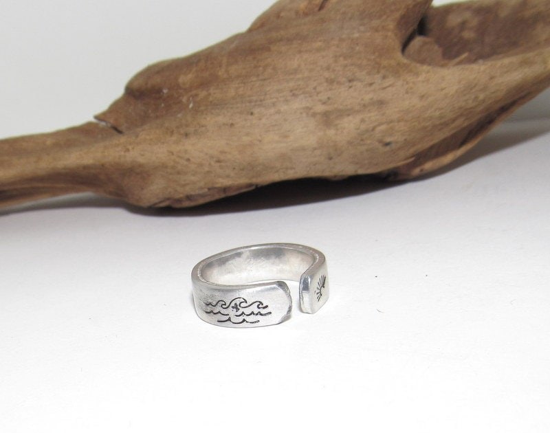Beach view Personalized Adjustable stamped ring, inspiration rings, adjustable silver ring, stamped jewelry, boho beachring, view 4