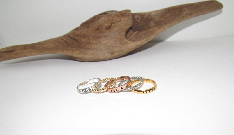 rose gold ring, skinny stacking name ring, custom personalized kids name jewelry, hand stamped jewelry for mom, Anniversary gift for mom, view 8
