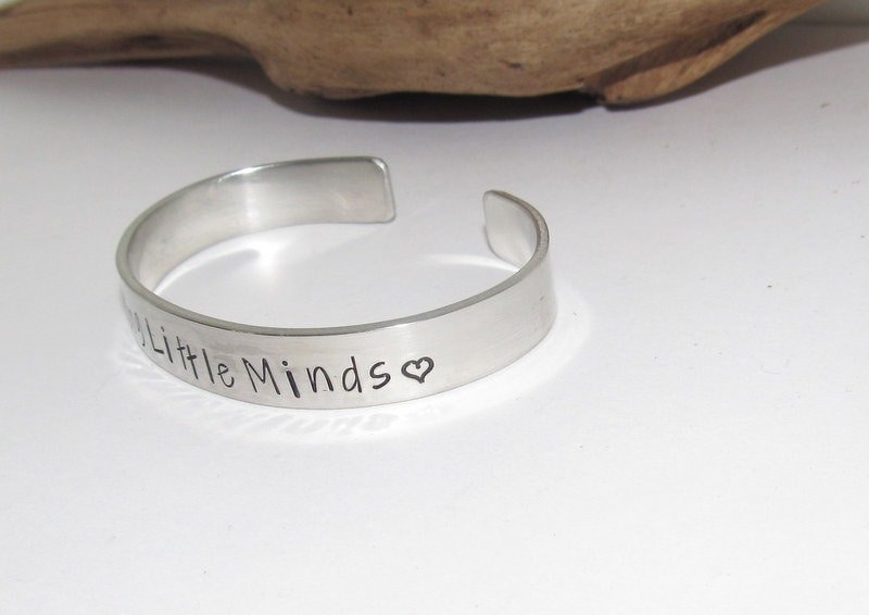 Shaping little minds cuff bracelet, teacher gift from child, personalized gift for teachers , hand stamped educators gifts, view 3