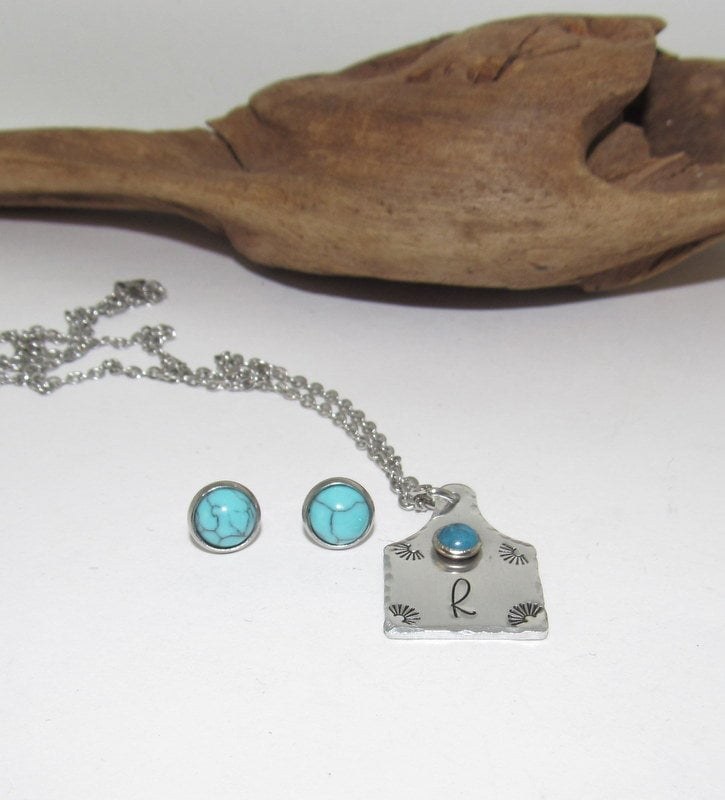 Initial necklace and earring set , personalized necklace pendant, Boho western theme necklace, western jewelry for her, pendant necklace, view 4