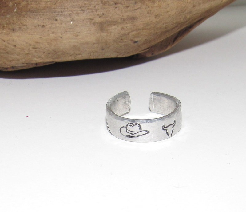 Western theme Personalized Adjustable stamped ring, inspiration rings, adjustable silver ring, stamped jewelry, boho mountain ring, view 5