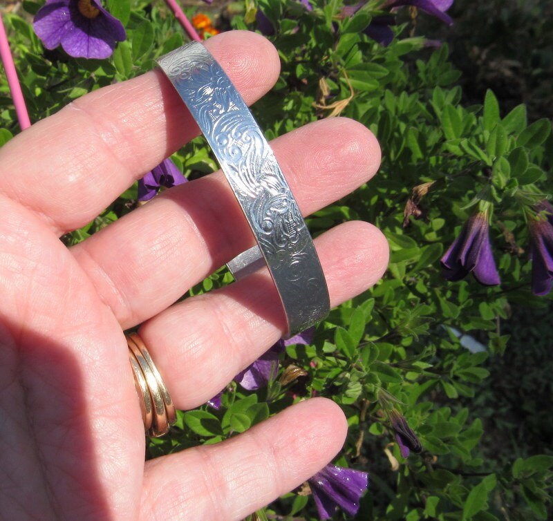 Paisley Floral Print Embossed Cuff, boho paisley jewelry, personalized cuff bracelet, Bff gift, western jewelry cuff,, view 7