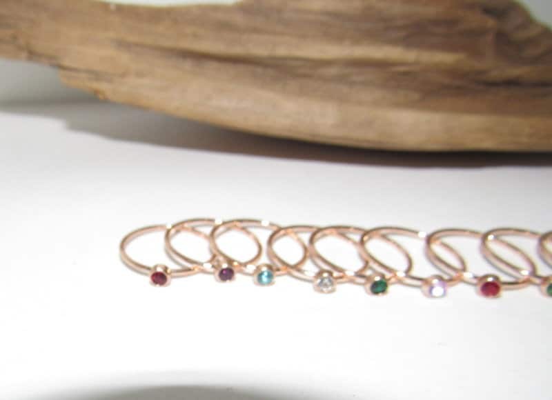 Rose gold Kids birth stone ring, skinny stacking rings , personalized birth month ring, birthstone stacking ring, view 3