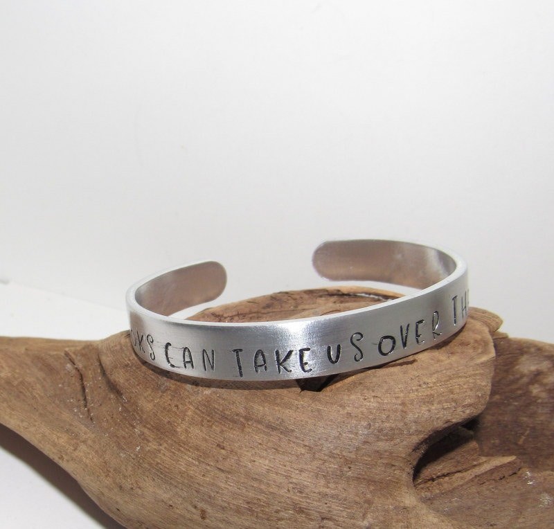 Pewter Books can take us over the rainbow, Personalized Adjustable stamped cuff bracelet, pewter cuff, stamped jewelry,, view 6