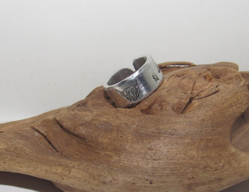 Buffalo head western adjustable ring, steer head ring, Personalized ring, Adjustable stamped ring, stamped jewelry,, view 6
