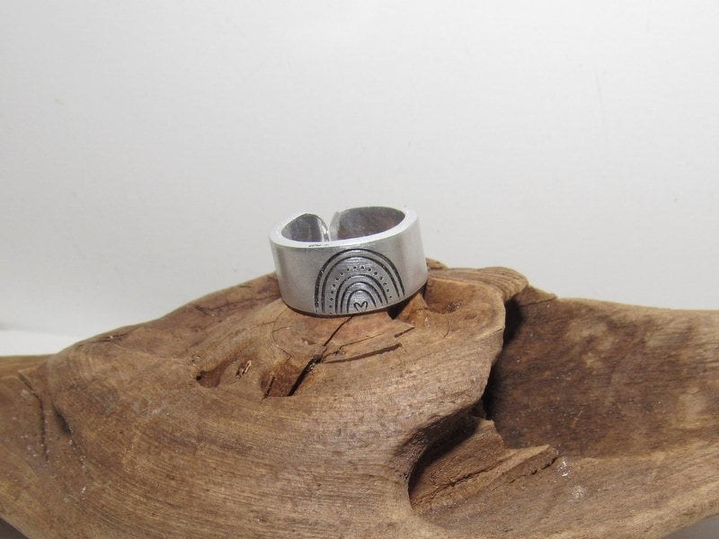Rainbow Adjustable stamped ring, rainbow lover aluminum ring, inspiration rings, adjustable silver ring, stamped jewelry,, view 4