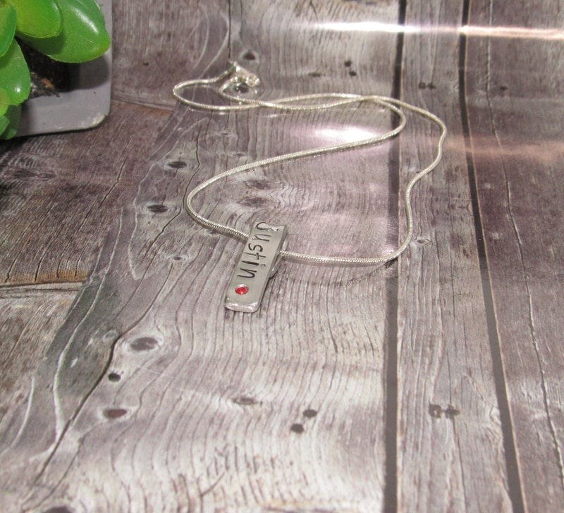 skinny pewter bar necklace with kids names, personalized jewelry for mom, mommy necklace for her, custom hand stamped jewelry, view 7