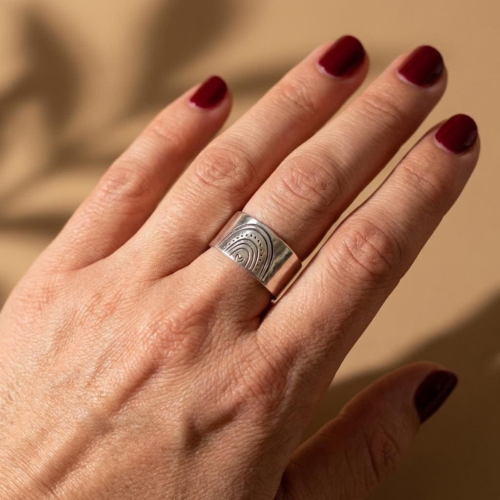 Sterling silver Rainbow Adjustable stamped ring, rainbow lover aluminum ring, inspiration rings, adjustable silver ring, stamped jewelry,, view 2