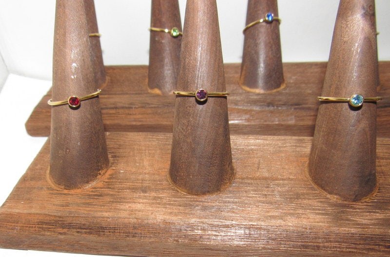 Kids birth stone ring, skinny stacking rings , personalized birth month ring, birthstone stacking ring, view 5