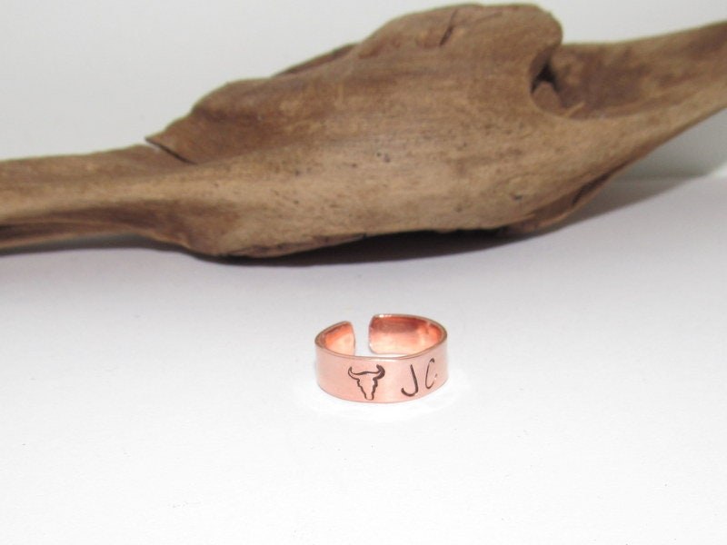 Steer head western ring, steer head ring, Personalized ring, Adjustable stamped ring, stamped jewelry,, view 2