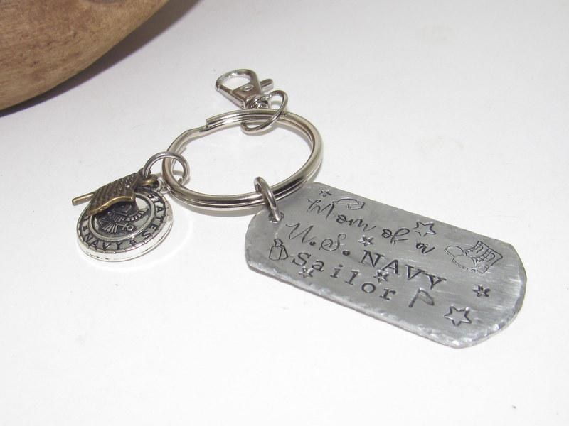 Military mom keychain, Military wife gift, Army mom gift, Marine mom gift, Airforce mom, Navy mom, coast quard mom, custom stamped keychain, view 3