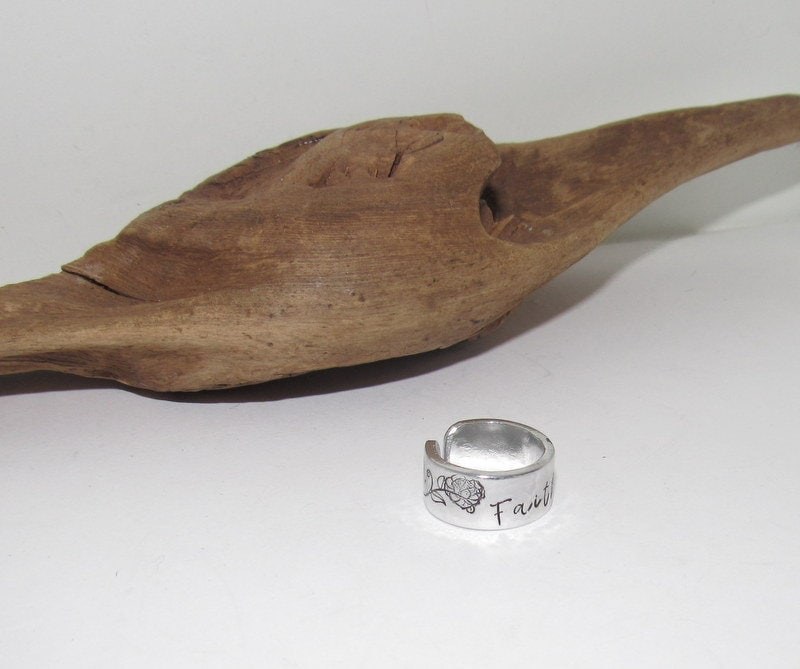 Sterling silver faith thumb Ring, stamped cross ring, Personalized Hand Stamped Ring, Forest Hand Stamped Ring, view 5