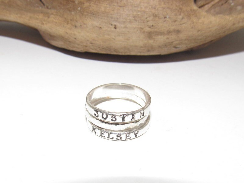 sterling silver skinny stacking name ring set, personalized name jewelry, hand stamped jewelry, Anniversary gift for mom, view 4