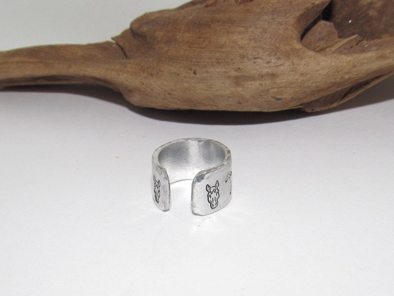 Horse barn ring, horse lover Aluminum Hand Stamped Ring, horse lover jewelry personalized adjustable ring, gift for horse lover, view 5
