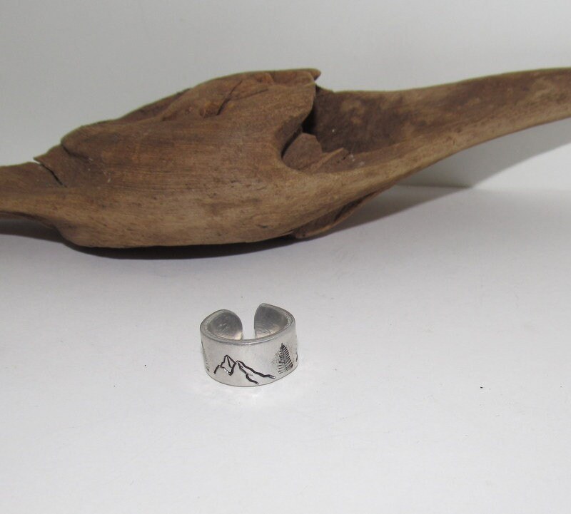 Mountain view Personalized Adjustable stamped ring, inspiration rings, adjustable silver ring, stamped jewelry, boho mountain ring