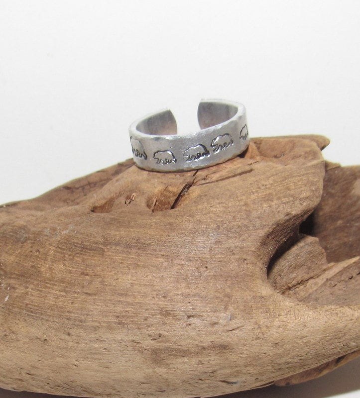 Mama bear ring, Adjustable stamped ring, bear ring aluminum ring, inspiration rings, adjustable silver ring, stamped jewelry,, view 4