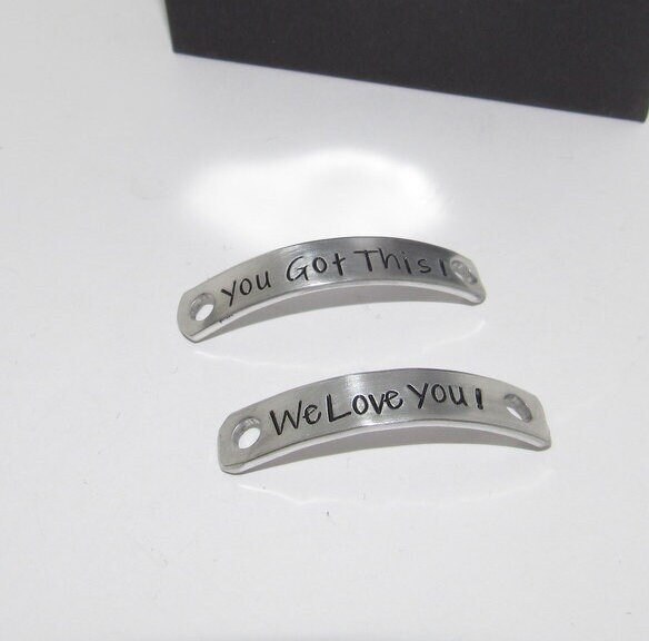 Custom personalized shoe bars, Pewter shoe tags for runners, military boot tags , deployment gift for dad, handstamped jewelry