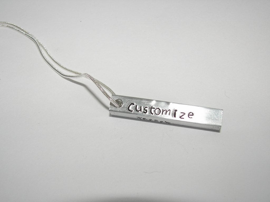 your wording 4 side pewter bar necklace, personalized necklace, names necklace , hand stamped jewelry, engraved mom necklace, view 7