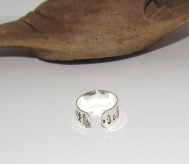 Sterling silver Trees Inspirational Ring, Nature Inspirational Ring, Personalized Hand Stamped Ring, Forest Hand Stamped Ring, view 3