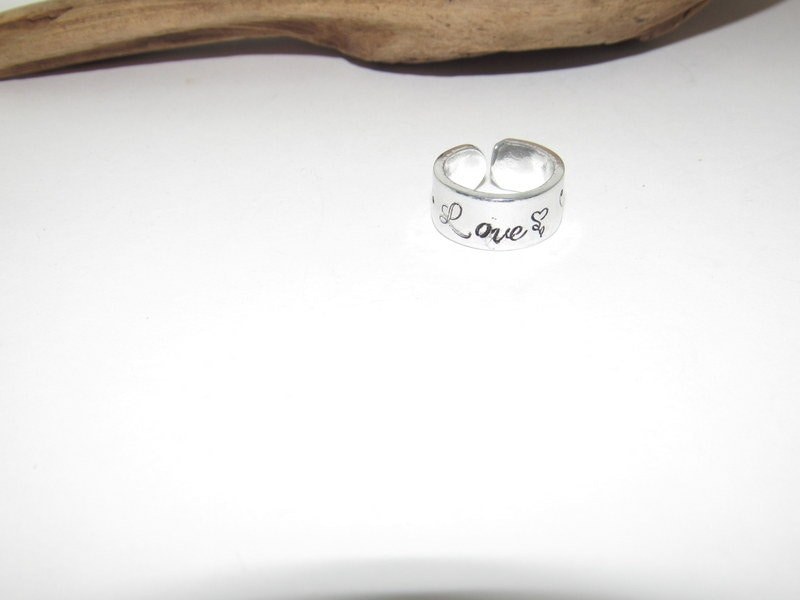 Sterling silver love thumb Ring, stamped cross ring, Personalized Hand Stamped Ring, Forest Hand Stamped Ring, view 2