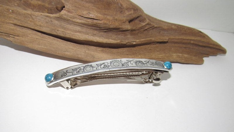 Boho-Chic Hand-Stamped Hair Accessory with sunflower, gift for sunflower lover ,southwestern style hair clip ,, view 3