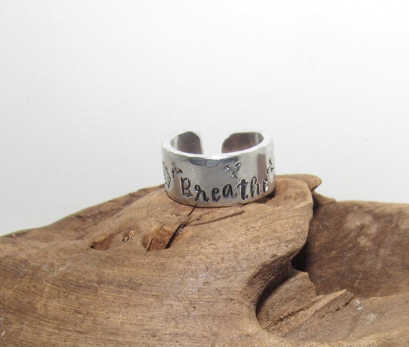 Dandelion breath Personalized Adjustable stamped ring, inspiration rings, adjustable silver ring, stamped jewelry, boho ring, view 5