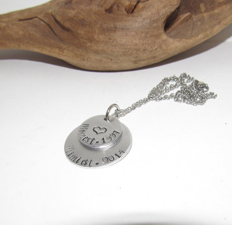 2 layer mothers necklace with kids names, custom hand stamped jewelry , personalized necklace for her, gift for mom, mimi necklace, view 2
